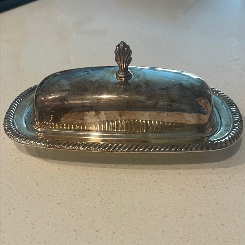 Silver Serveware Oval Butter Dish with Ornate Lid